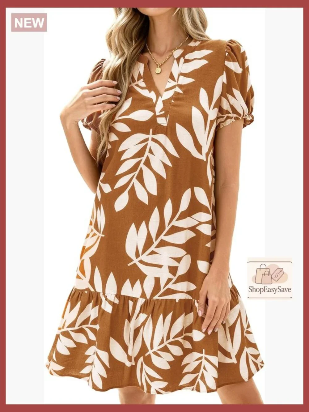 Puffy Sleeve V-Neck A-Line Mini Babydoll Dress Floral Print Boho Chic - Picture 1 of 7